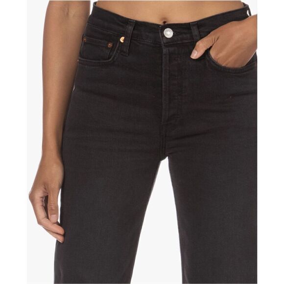RE/DONE 70’s Stove Pipe Straight Leg Jeans‎ Faded Black Size 26 - Picture 11 of 12